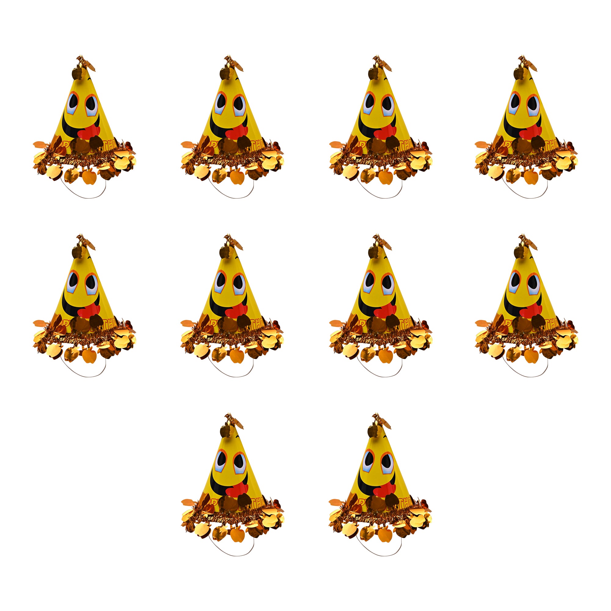 10 Smiley Birthday Caps ( Yellow )